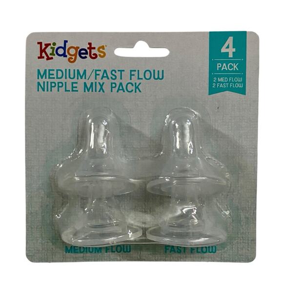 Kidgets Medium/Fast Flow Nipple Pack-4 Packs 16 Silicone Bottle‎ Nipples Total - Picture 2 of 3